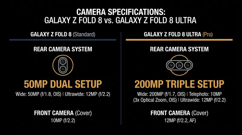 Samsung is splitting the lineup, reserving the highest-end camera hardware for the taller Fold 8 Ultra.