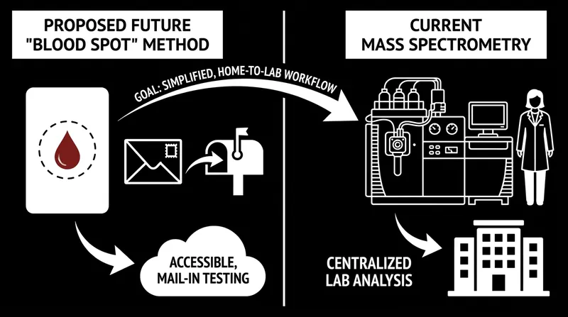 Researchers are seeking funding to transition the test from complex mass spectrometry to a simple, mail-in blood spot card.