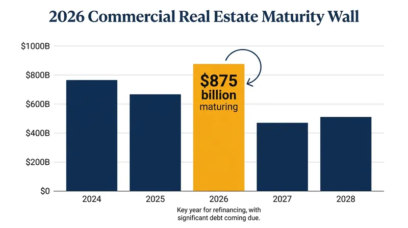 Nearly $875 billion in commercial mortgages are scheduled to mature in 2026, forcing a market resolution.