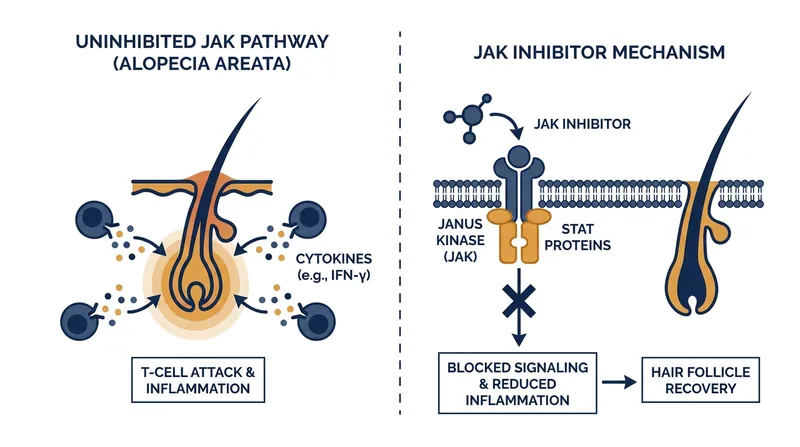 How JAK inhibitors block the immune signals that cause hair loss.