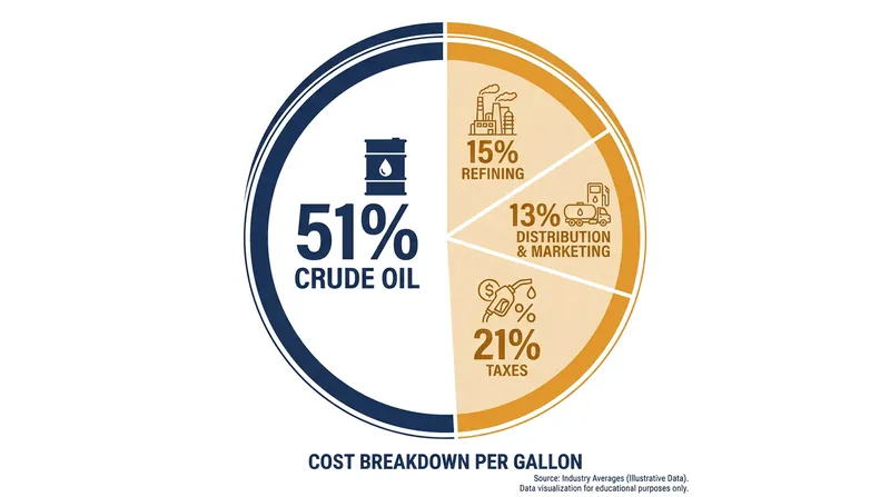 Crude oil accounts for slightly more than half of the retail cost of a gallon of gasoline.