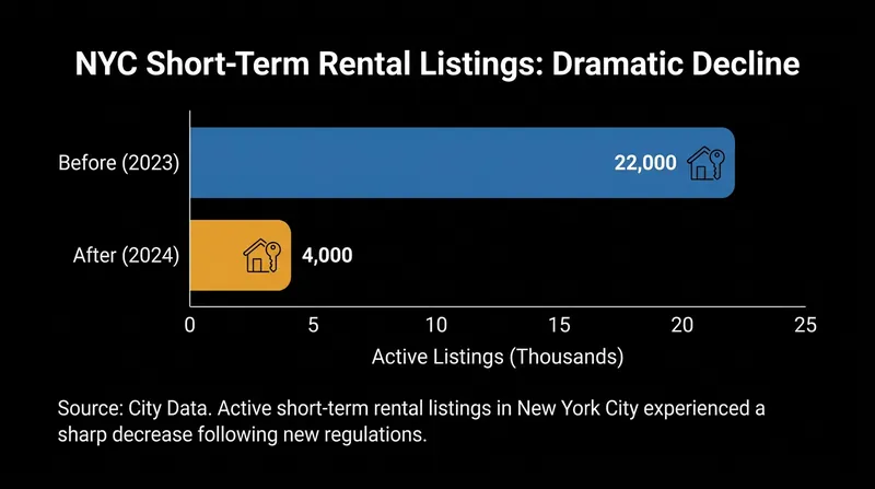 New York City's Local Law 18 drastically reduced the number of active short-term rental listings.
