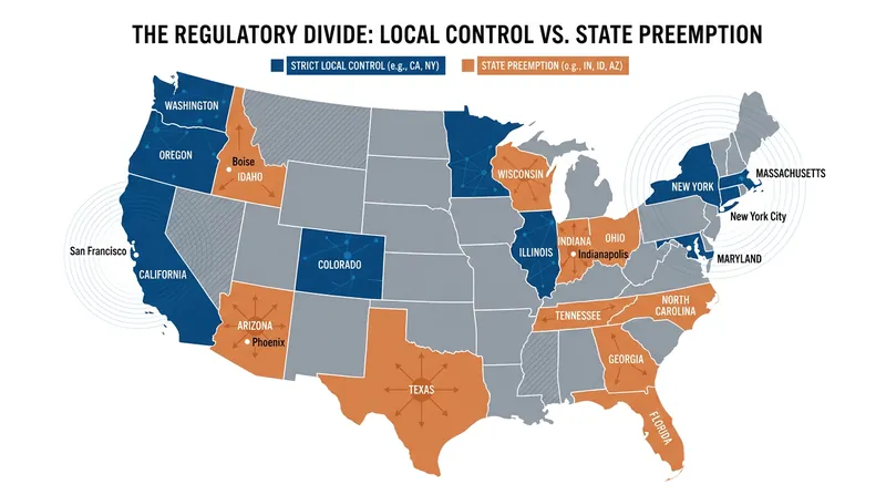 State preemption laws create a sharp divide in where short-term rentals can operate freely.