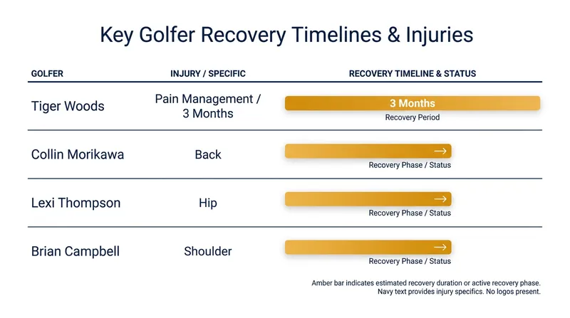 Key injury timelines across the PGA and LPGA tours during the 2026 summer stretch.