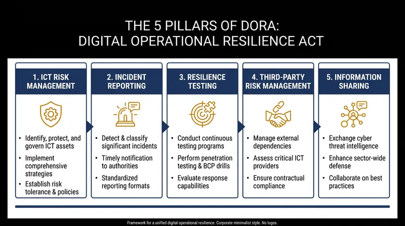The five core pillars of the Digital Operational Resilience Act.