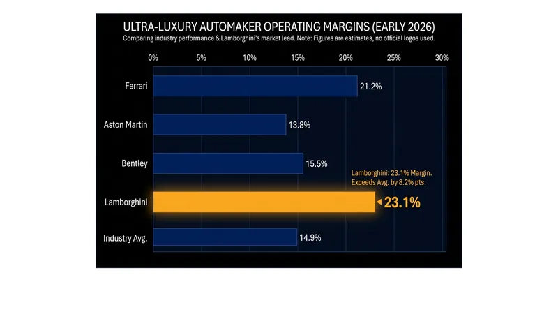 Lamborghini's 23.1% operating margin outpaces many competitors struggling with the costs of rapid EV development.