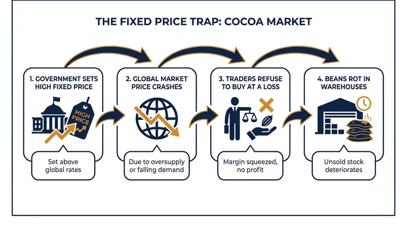 How government price controls inadvertently stranded hundreds of thousands of tons of cocoa.