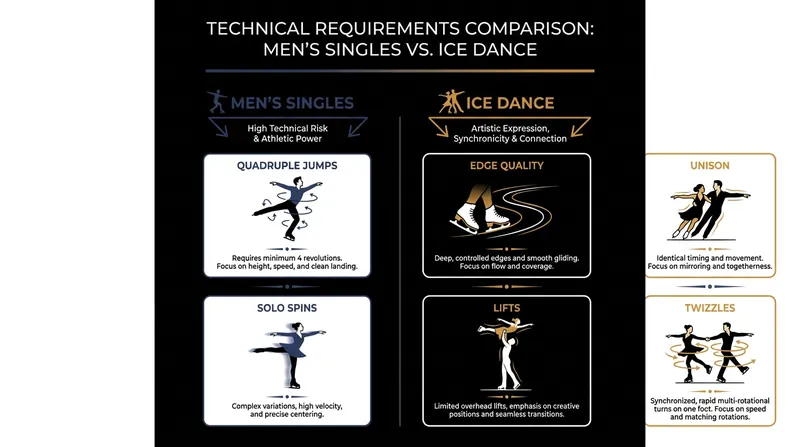 The transition to ice dance requires abandoning jumps in favor of complex edge work and synchronized movements.