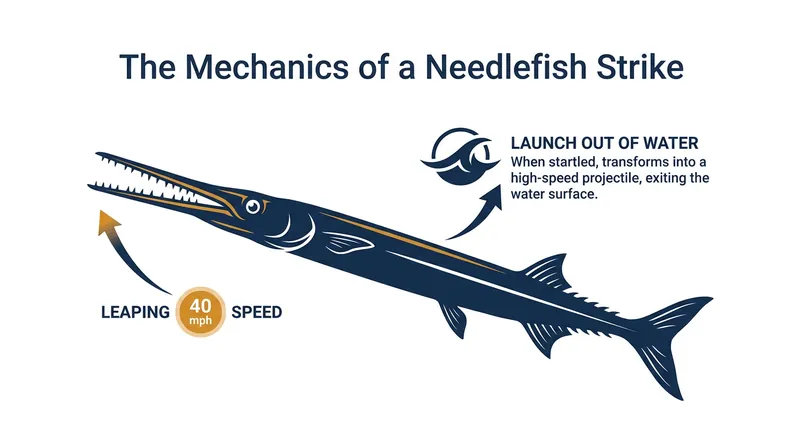 Needlefish can launch themselves from the water at speeds up to 40 mph when startled.