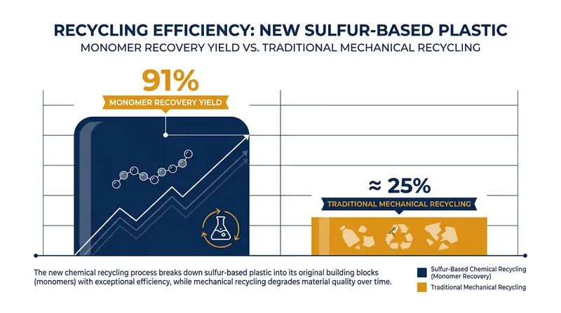 The new sulfur-based polymer can be chemically depolymerized back to its original building blocks with a 91% yield.