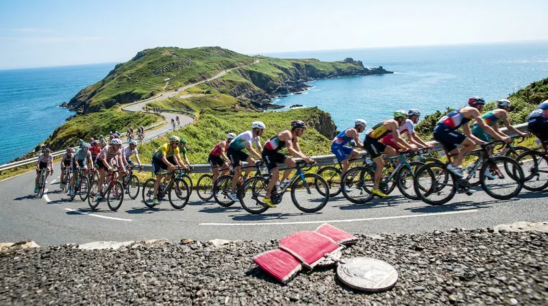 The 90-kilometer bike course took athletes through the scenic but demanding roads of the Gower Peninsula.