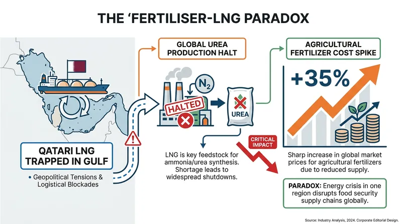 The Fertiliser-LNG Paradox: How trapped natural gas instantly paralyzed global agricultural inputs.