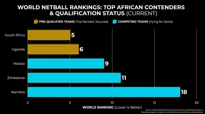 The global rankings of Africa's top netball nations heading into the qualification window.