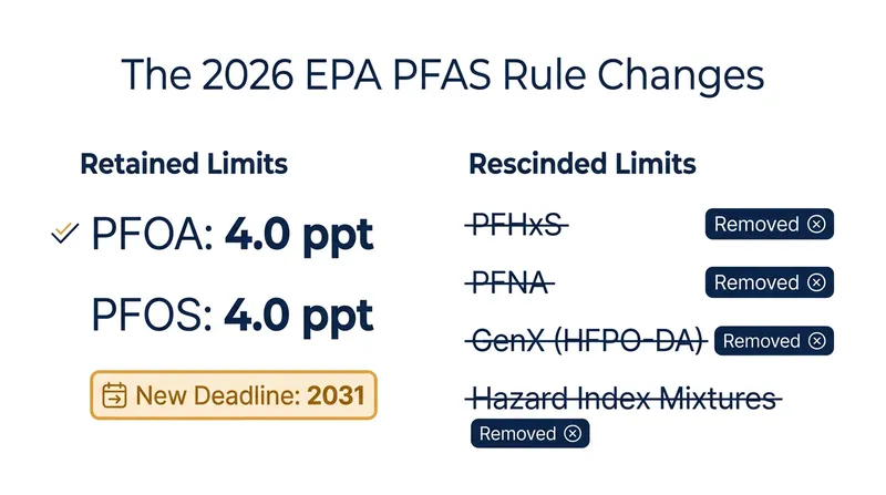 The EPA is maintaining strict limits on PFOA and PFOS but dropping federal mandates for four other compounds.
