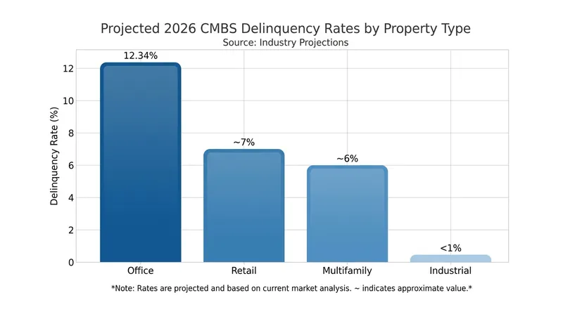 Distress remains highly concentrated in the office sector, while industrial and retail properties show resilience.