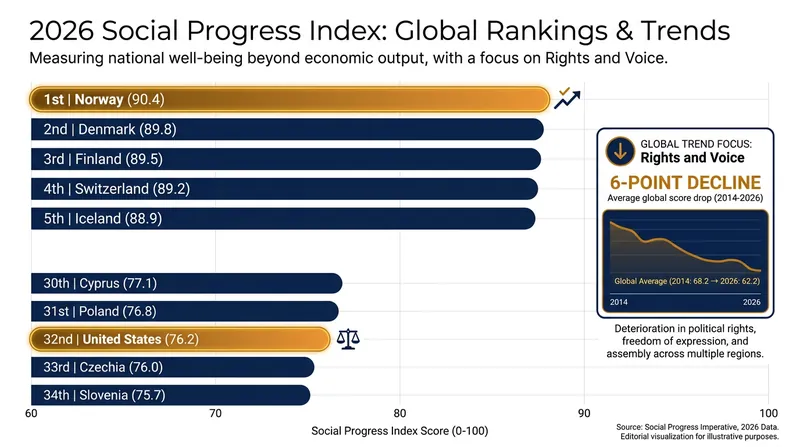 The 2026 data reveals a stark divergence between economic wealth and social outcomes in several advanced economies.