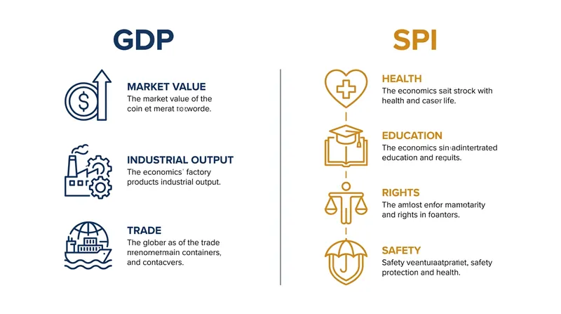 While GDP measures economic inputs and market transactions, the SPI measures 57 direct social and environmental outcomes.