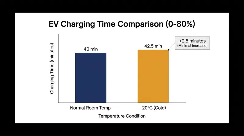 Self-heating technology preserves ultra-fast charging speeds even in freezing winter conditions.