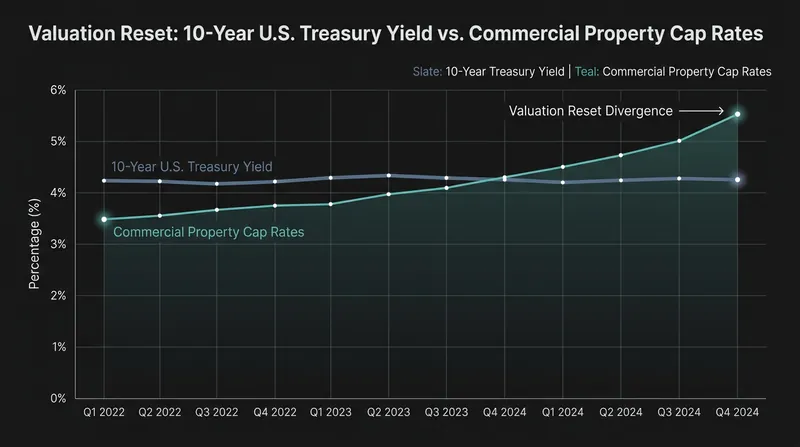 As the risk-free Treasury yield remains elevated, property capitalization rates must rise to offer competitive returns.
