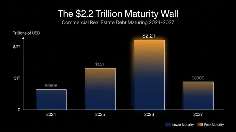 A record $2.2 trillion in commercial mortgages will require refinancing by the end of 2027.
