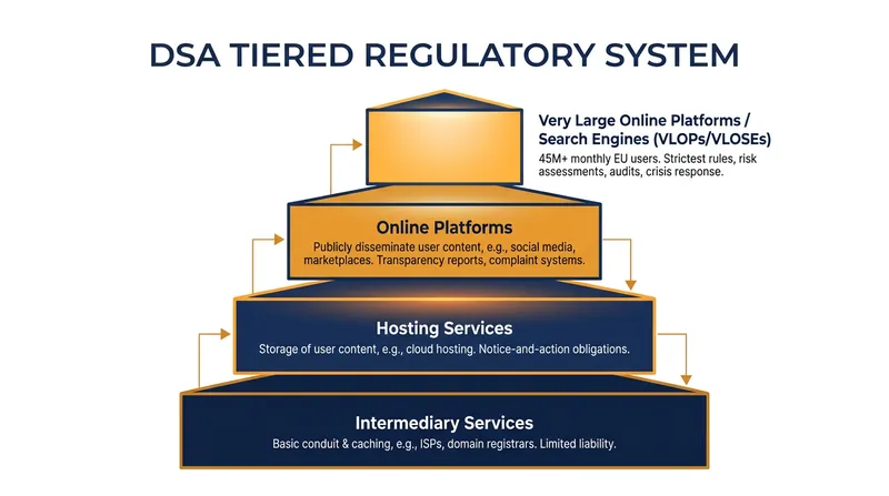 The DSA applies asymmetric rules, reserving the strictest obligations for platforms with over 45 million EU users.