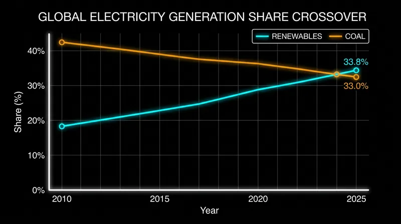 Renewables officially overtook coal as the world's primary source of electricity in 2025.