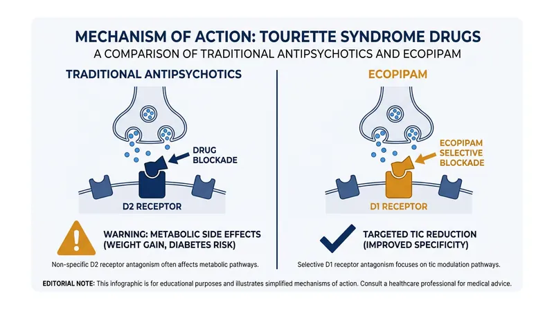 Unlike traditional treatments that block the D2 receptor, ecopipam selectively targets the D1 receptor.