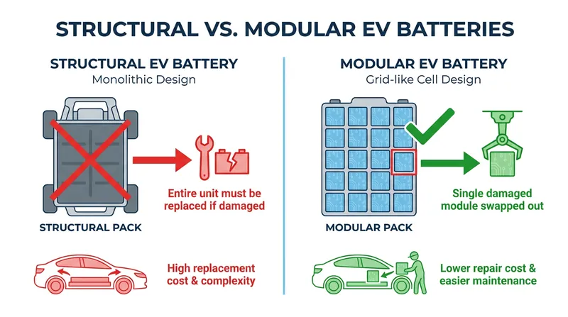 Automakers are shifting toward modular battery designs to allow targeted repairs and prevent unnecessary total losses.