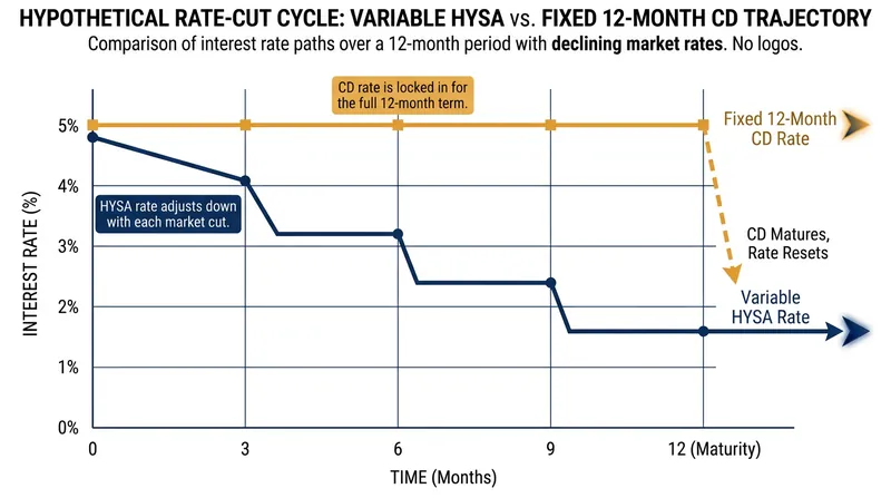 Fixed-term CDs protect savers from immediate yield drops when central banks lower benchmark interest rates.