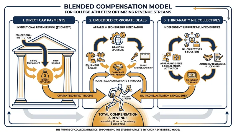 How elite programs blend capped institutional payments with uncapped corporate and collective funds to maximize roster compensation.