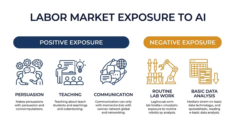 Occupations requiring non-routine interactive skills show positive exposure to AI, while routine analytical roles face negative exposure.