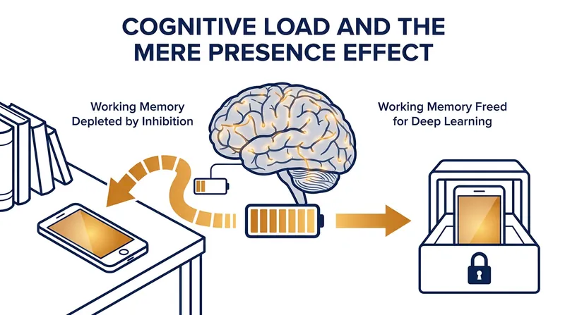 Even when powered off, the physical presence of a smartphone drains cognitive resources as the brain actively suppresses the urge to check it.