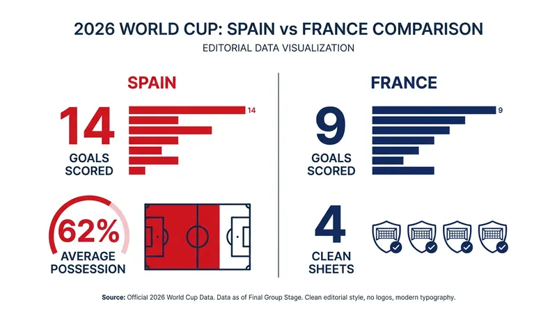 A statistical look at how Spain's attacking dominance compares to France's defensive resilience.