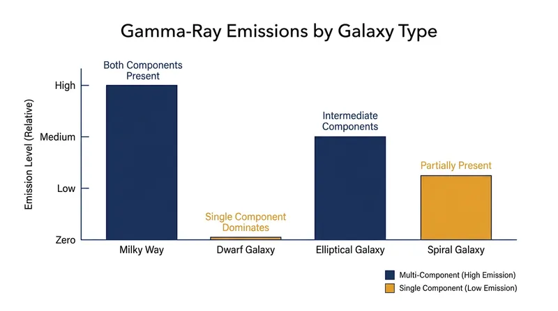 The two-component model explains why the Milky Way emits gamma rays while dwarf galaxies remain silent.