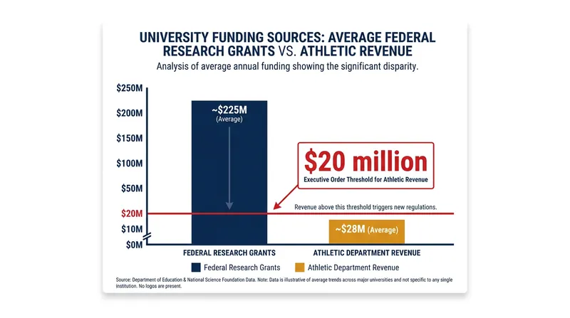 Federal research grants often dwarf athletic revenues, providing the government with immense leverage over university presidents.