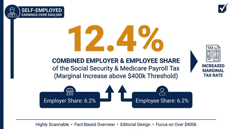 Self-employed high earners would bear the full 12.4% combined burden of the reinstated tax.