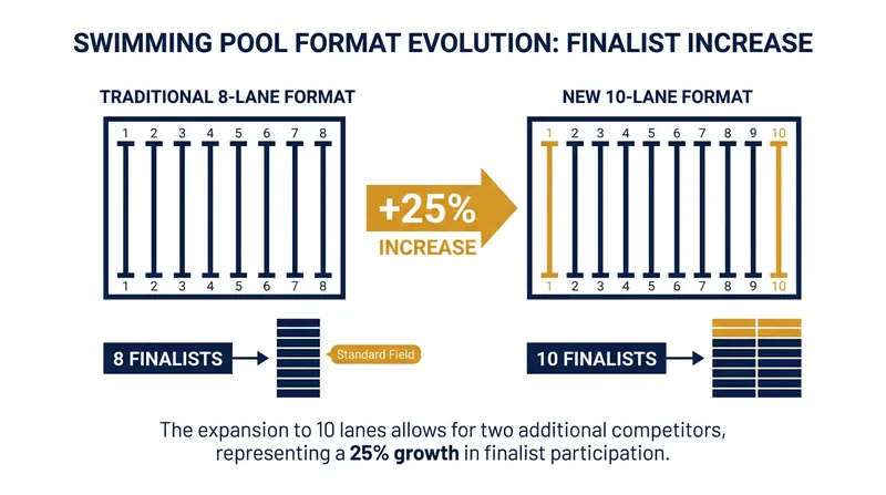 The 10-lane format increases the number of finalists by 25%, offering more opportunities for developing nations.