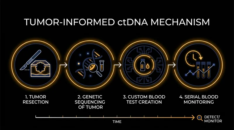 How tumor-informed circulating tumor DNA (ctDNA) assays track microscopic residual disease.