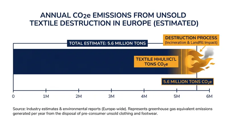 The destruction of unsold apparel generates millions of tons of preventable carbon emissions annually.