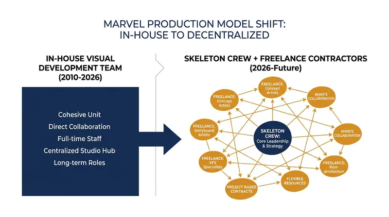 Marvel is transitioning from a dedicated in-house team to a decentralized freelance model.