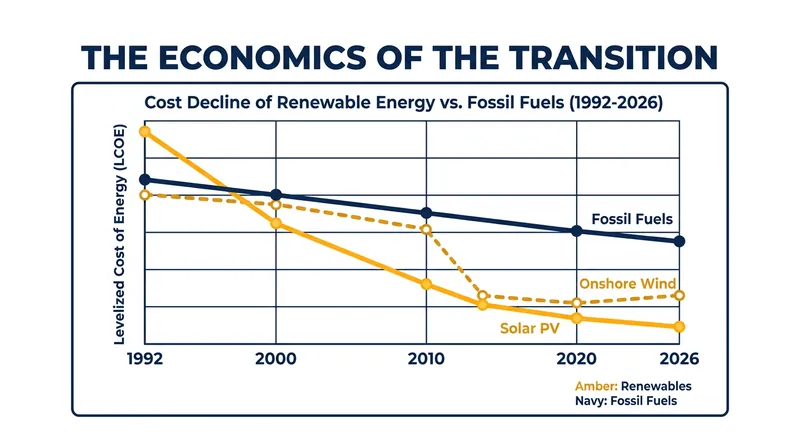 The plummeting cost of renewable energy has decoupled the global transition from reliance on centralized policy mandates.