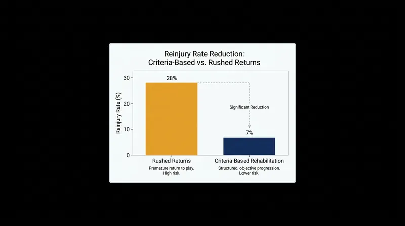 Criteria-based rehabilitation significantly lowers the risk of reinjury compared to timeline-based returns.