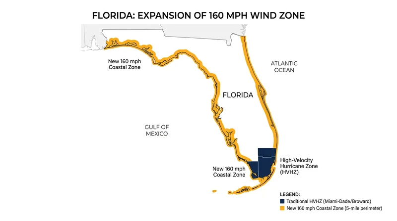 The 9th Edition code expands the strictest wind-load requirements from South Florida to the entire coastal perimeter.