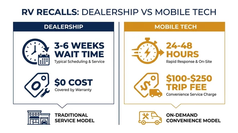 The trade-off between dealership service centers and mobile technicians comes down to time versus money.