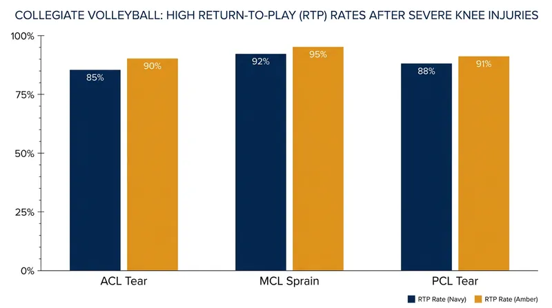 Data shows that over 93% of female collegiate volleyball players successfully return to the court following major knee reconstructions.