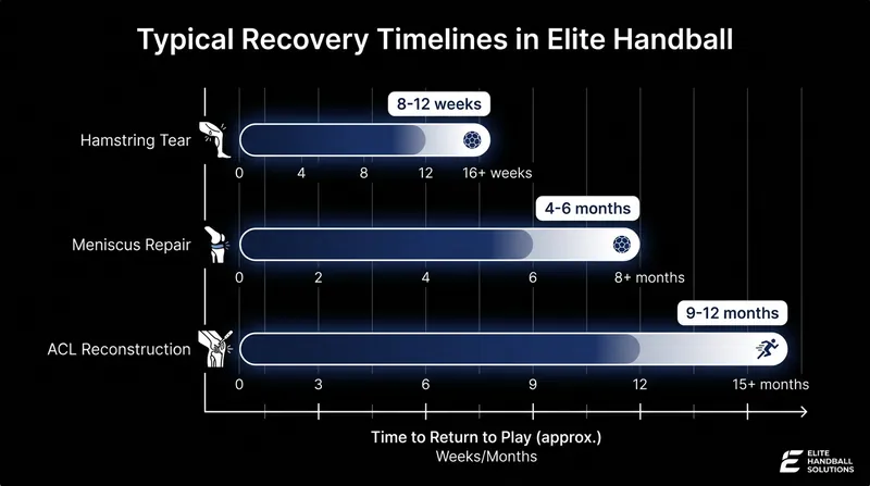Standard recovery timelines for the most common severe injuries in professional handball.
