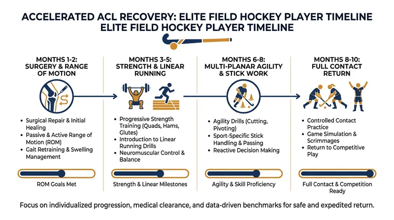 The demanding phases of ACL rehabilitation tailored for the low-stance biomechanics of field hockey.