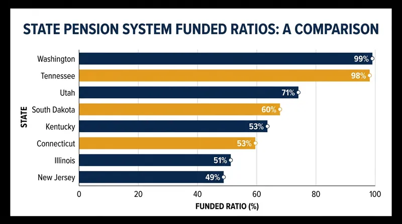 The median public pension plan is 78% funded, but severe disparities exist between states.