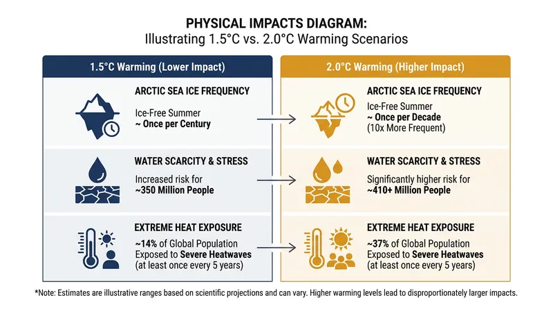 The physical stakes remain high, with significant differences in climate impacts between 1.5°C and 2.0°C.