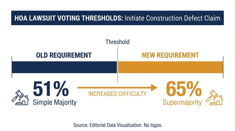 The new law significantly raises the voting threshold required for an HOA to sue a developer.